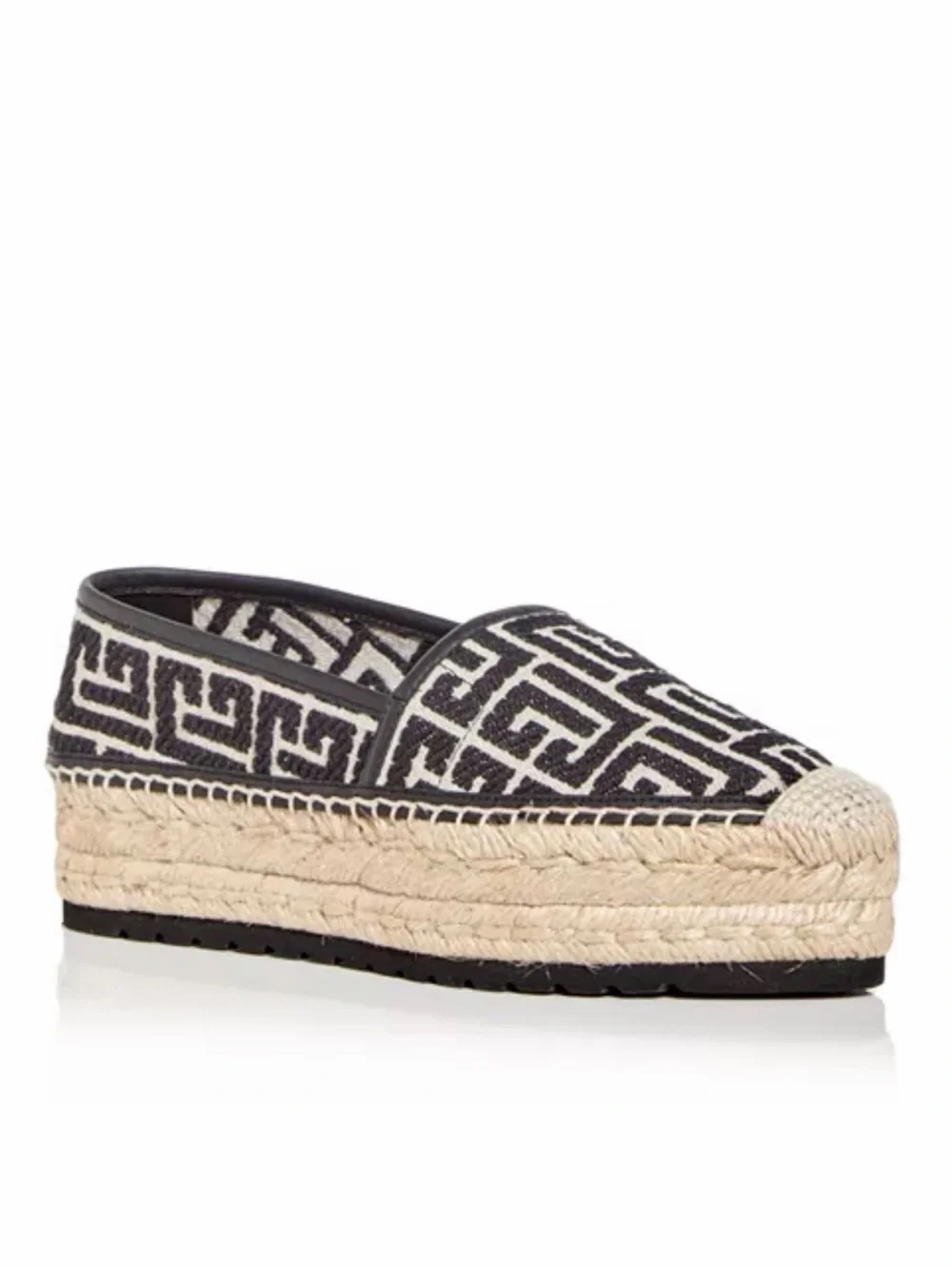 Balmain Black and Cream Geometric Espadrille Platform Loafers